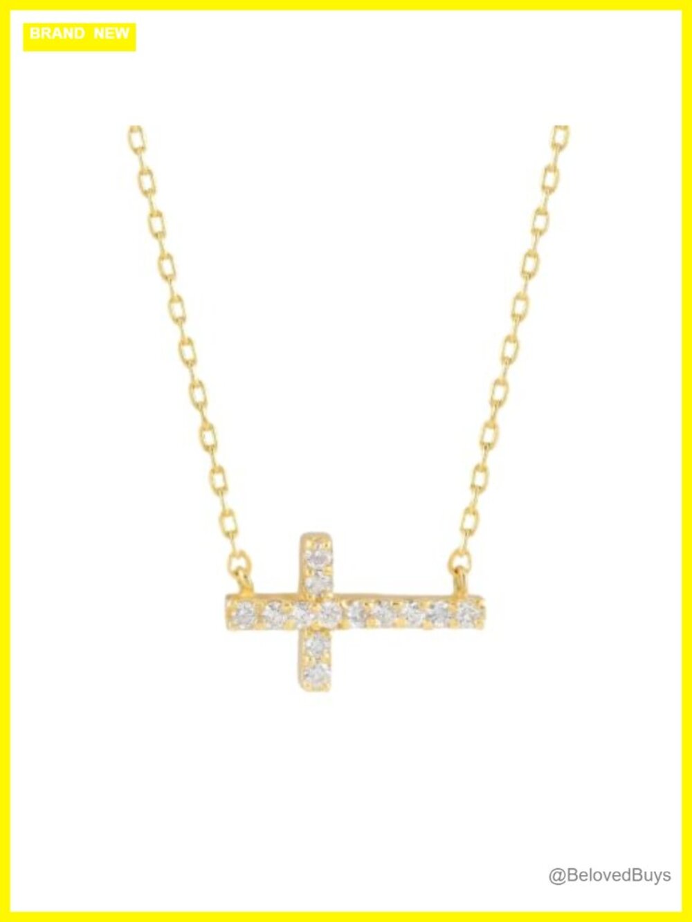 10K Solid Gold Diamond Pave Sideways Cross Necklace 18"